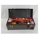 Vintage 19" Wide Metal Tool Box W/ Some Tools Vintage 19" Wide Metal Tool Box W/ Some Tools