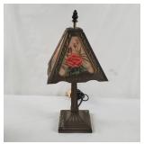 Small Brass Tone Table Lamp W/ Flower Shade