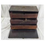 Vintage Wooden Box W/ 3 Drawers For Tools Vintage Wooden Box W/ 3 Drawers For Tools
