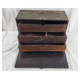 Vintage Wooden Box W/ 3 Drawers For Tools