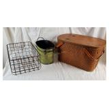Picnic Basket, Metal Wire Basket, 2 Metal Buckets Picnic Basket, Metal Wire Basket, 2 Metal Buckets