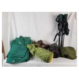 Tent, Camping Chair, Camo Vinyl Jacket, Tarps