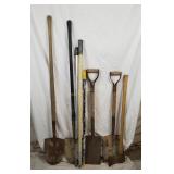 Lot Of Various Shovels, Axe & Poles Lot Of Various Shovels, Axe & Poles