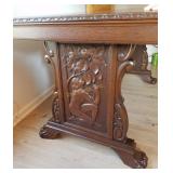 Carved Wood Desk Adam & Eve Checkerboard Top Table Carved Wood Desk Adam & Eve Checkerboard Top Table
