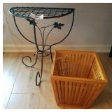 Wrought Iron Plant Stand & Wood Bamboo Style Waste