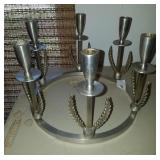 Pair Of Aluminum Curved Base Candlesticks Circle C