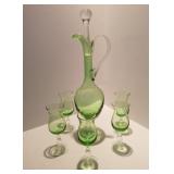 Green & Clear Glass Stemware & Pitcher Set