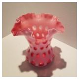 Pink Thumbprint Art Glass Vase