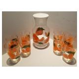 Mid Century Modern Orange Juice Pitcher & 8 Glasse Mid Century Modern Orange Juice Pitcher & 8 Glasse