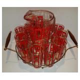 Vintage Retro Pattern Pitcher & Glass Set W/ Tray Vintage Retro Pattern Pitcher & Glass Set W/ Tray