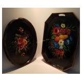 Pair Of Vintage Painted Metal Trays Pair Of Vintage Painted Metal Trays