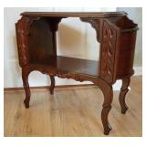 Solid Wood Carved Side Table W/ Storage