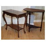 Pair Of Wood End Tables, Half Moon & Rectangle Pair Of Wood End Tables, Half Moon & Rectangle