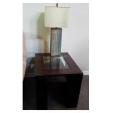 Modern Wood & Glass End Table W/ Lamp