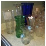 Large Lot Of Vase; Etched Glass, Cobalt Blue