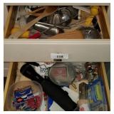 2 Drawers; Heavy Flashlight, Utensils & More