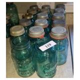 18 Antique 16Oz Blue Mason Jars W/ Zink Lids