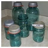 Antique Blue Mason Jars Two 32Oz & 3 Pint Antique Blue Mason Jars Two 32Oz & 3 Pint