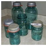 Antique Blue Mason Jars Two 32Oz & 3 Pint