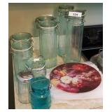 Large Lot Of Blue Glass Containers Tallest 14" Large Lot Of Blue Glass Containers Tallest 14"