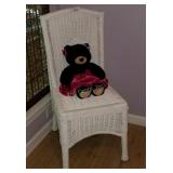 White Wicker Chair W/ Teddy Bear