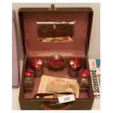 Vintage Vanity Travel Kit In Hard Leather Case