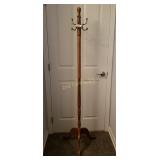 Coat Tree, Wood W/ Brass Hooks Coat Tree, Wood W/ Brass Hooks