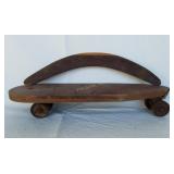 Carved Wood Boomerang/ Metal Wheel Skate