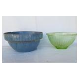 Green Uranium Glass Bowl & Antique Bowl Green Uranium Glass Bowl & Antique Bowl