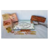 Glass Tray W/ Vintage Items; White Shoulders