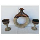 Salt Glazed Decanter & 2 Goblets By Davis