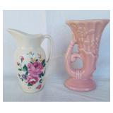 Small Royal Copley  Pitcher & Pink Vase