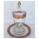 Heisley? Painted Glass Dish & Jar Heisley? Painted Glass Dish & Jar