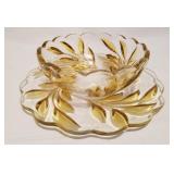 Large Cut Glass Bowl / Plate Clear & Amber Large Cut Glass Bowl / Plate Clear & Amber