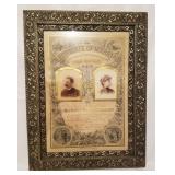 Antique 1890 Wedding Certificate Ornate Frame