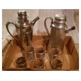 Pair Of Decanters & Glasses W/ Metal Base Pair Of Decanters & Glasses W/ Metal Base