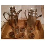 Pair Of Decanters & Glasses W/ Metal Base