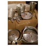 Tote Full Of Aluminum; Vase, Ice Bucket & Tote Full Of Aluminum; Vase, Ice Bucket &