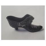 Vtg Fenton Black Glass Shoe Signed