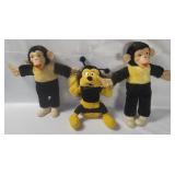 3 Plushes - Monkees, Bee