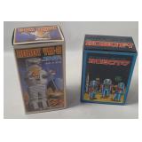 2 Vtg Small Wind-up Robots W/ Boxes
