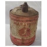 Vtg Marathon 5 Gallon Oil Can