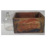 Vtg Pepsi Wood Crate & Glass Jug