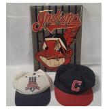 Mlb Indians Clock (not Working) & Hats
