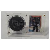 Wayne Gretzky Hockey Puck & Card In Display