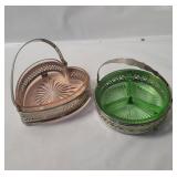 2 Depression Glass Dishes W/ Carriers