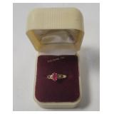 10k Gold Ring W/ Red Stone Size 7