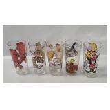 5 Vtg Pepsi Glasses - Sad Sack, Hot Stuff Etc.