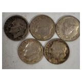 5 Roosevelt Silver Dimes 1959-64