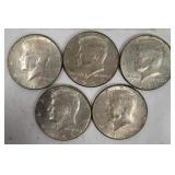 5 Kennedy 40% Silver Half Dollars